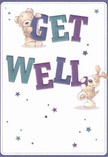The design of this get well card beams with playful optimism and gentle warmth-two irresistible characters, a cuddly teddy bear and a lively puppy, seem ready to spring from the page with joy, their arms wrapped around bold, multicoloured letters spelling 'Get Well.' The indigo and teal text stands confidently against a creamy, light background, echoing the calming tones found in West Kensington's tranquil garden squares. Twinkling stars in shades of blue and purple scatter across the card, each like a hopeful wish rising above the rooftops along North End Road. You can almost feel the inviting texture of the furry duo, so tangible that their embrace hints at the comfort of fresh blooms and caring gestures shared among neighbours. This card delivers more than a simple sentiment-it conveys a heartfelt, emotional salve, just right for reassuring and uplifting someone in recovery, whether at home overlooking Lillie Road or receiving a caring delivery from Florist West Kensington.